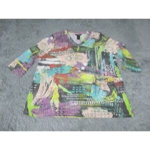 Ali Miles Womens Shirt XL Colorful Abstract 3/4 Sleeve Casual Tunic Blouse